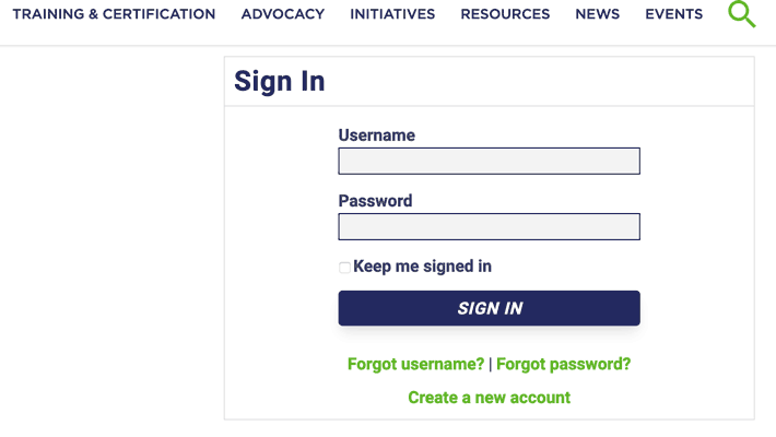SWANA Login screen