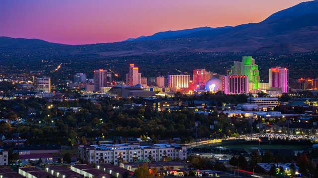 Reno skyline at sunset